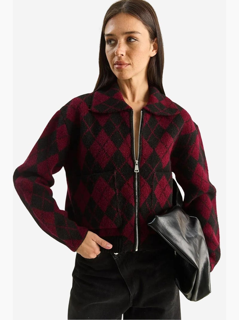 Gilet en maille jacquard épaisse avec fermeture éclair lucci Rouge bordeaux - Kiabi