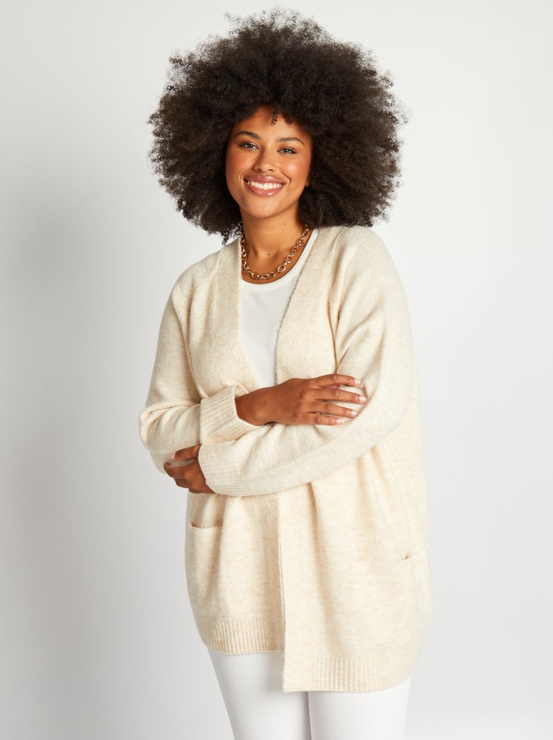 Gilet en maille mi-long Beige - Kiabi