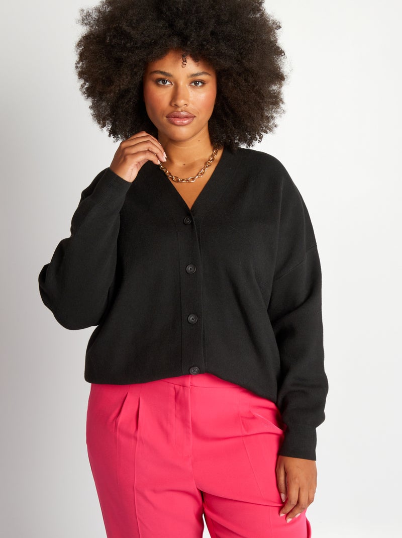 Gilet en maille mi-long noir - Kiabi