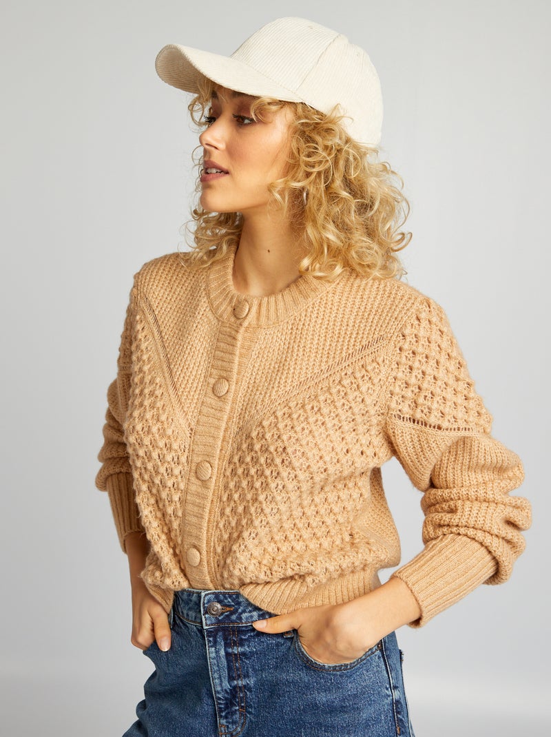 Gilet en maille mousse et fantaisie Beige - Kiabi