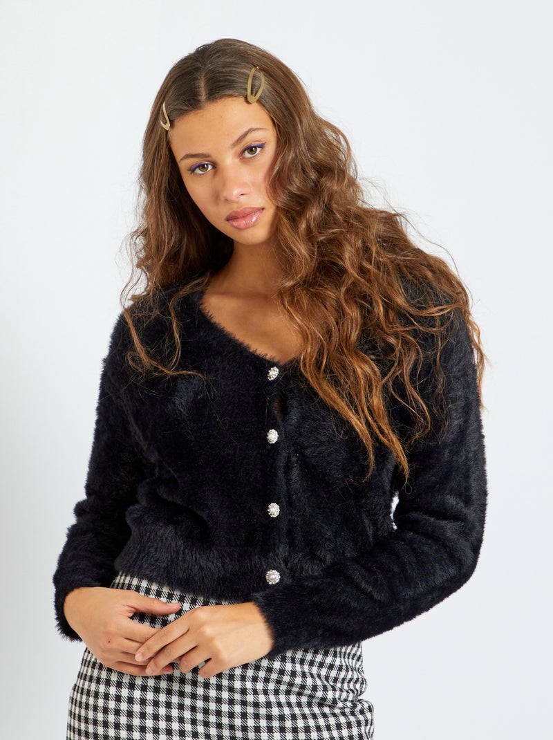 Gilet en maille poilue noir - Kiabi