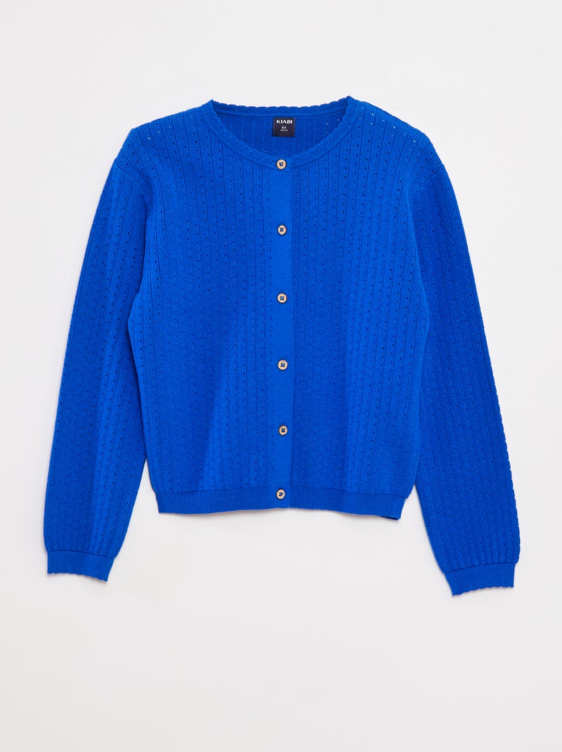 Gilet en maille pointelle uni Bleu - Kiabi