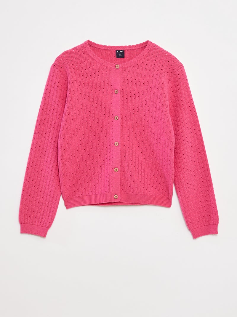 Gilet en maille pointelle uni Rose - Kiabi