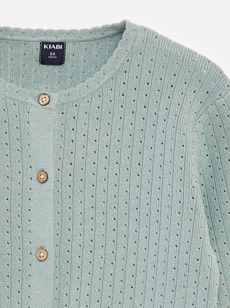 Gilet en maille pointelle uni Vert - Kiabi