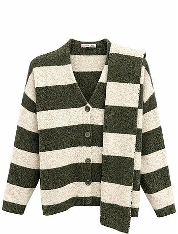 Gilet en maille rayé à col en v et boutons sur le devant mixray