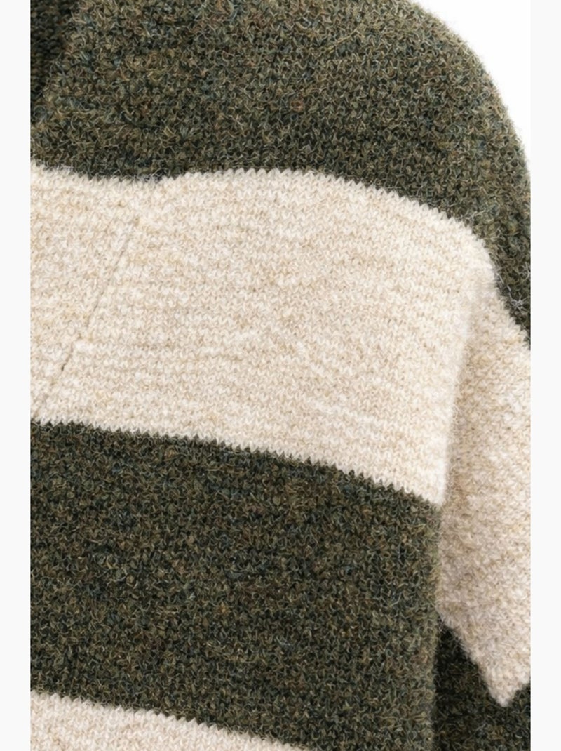 Gilet en maille rayé à col en v et boutons sur le devant mixray Kaki - Kiabi