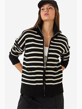 Gilet en maille rayé à fermeture éclair et poches lucci