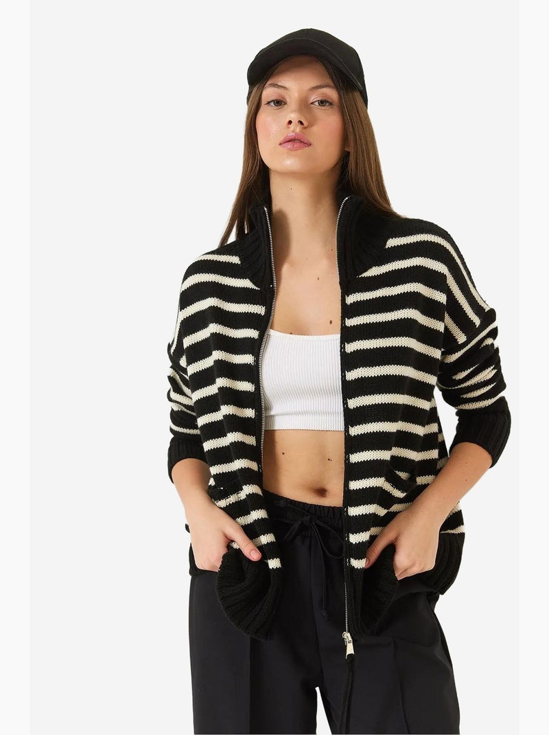 Gilet en maille rayé à fermeture éclair et poches lucci Multicolore - Kiabi