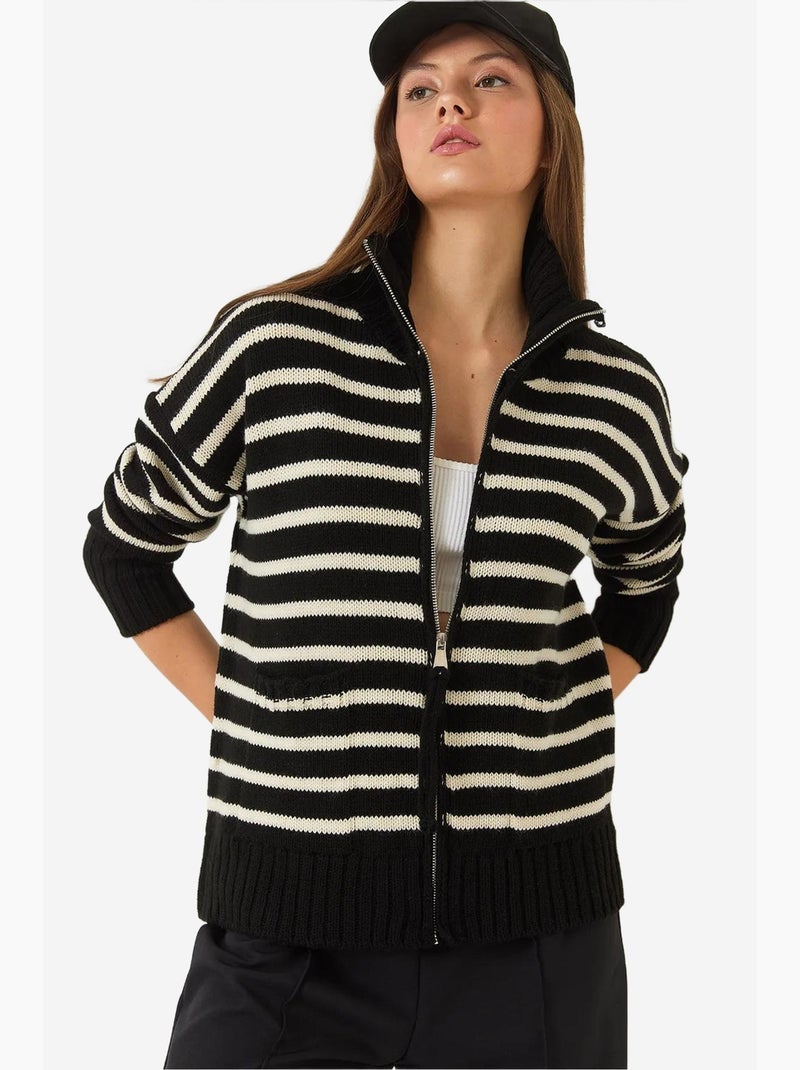 Gilet en maille rayé à fermeture éclair et poches lucci Multicolore - Kiabi