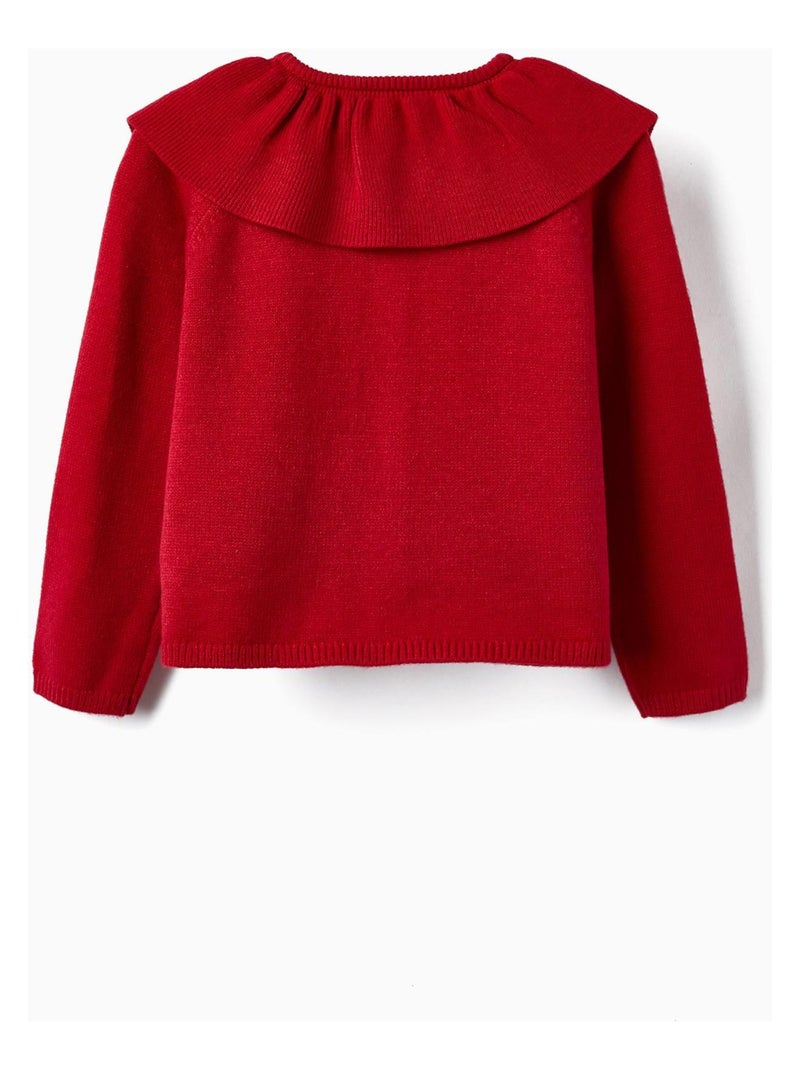 Gilet en maille rouge pour fille. Volant au col. Col manches longues NOËL Rouge foncé - Kiabi