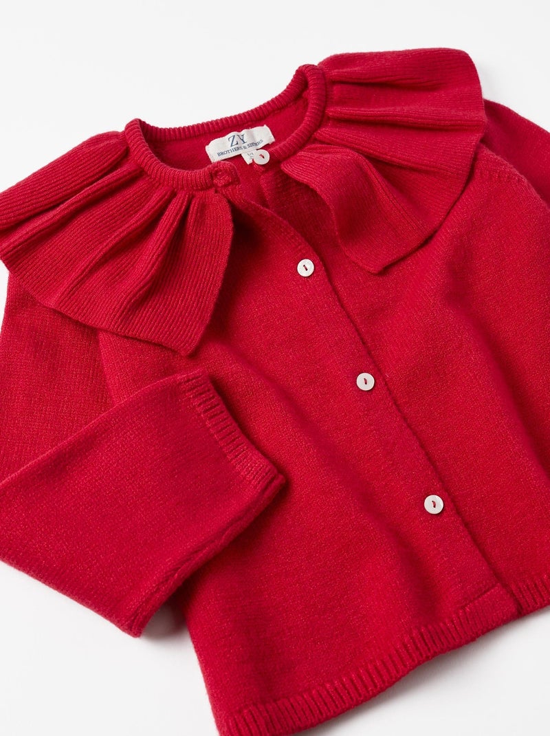 Gilet en maille rouge pour fille. Volant au col. Col manches longues NOËL Rouge foncé - Kiabi