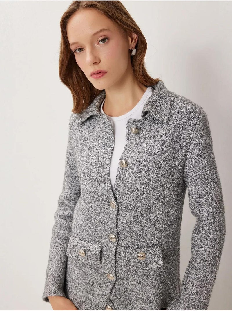 Gilet en maille texturée avec col polo et fermeture boutonnée istanbul Gris - Kiabi