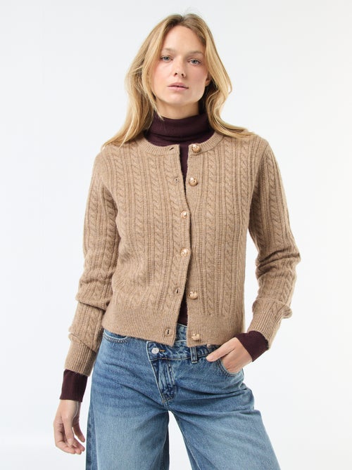 Gilet en maille torsade avec boutonnage doré - Kiabi