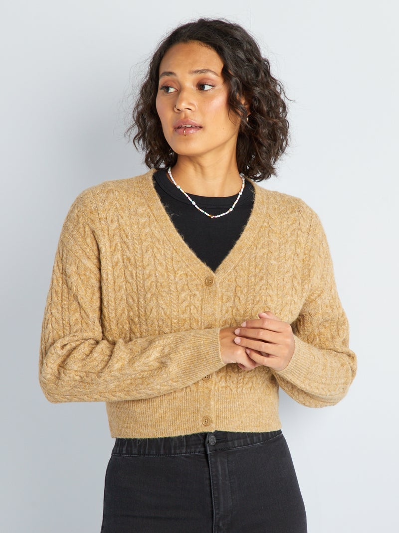 Gilet en maille torsadée Beige - Kiabi