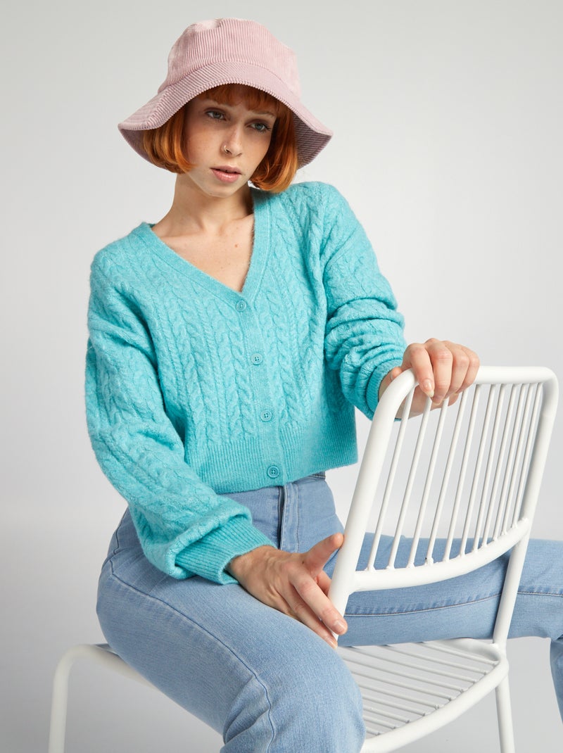 Gilet en maille torsadée Bleu - Kiabi