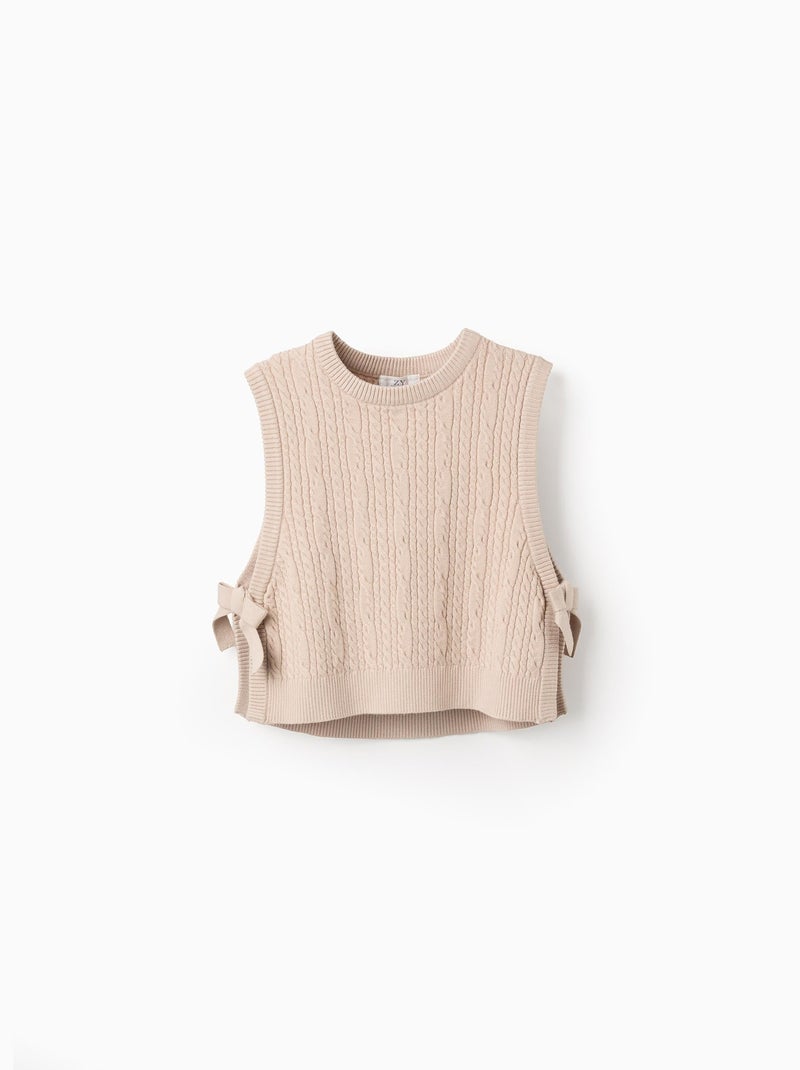 Gilet en Maille Tressée avec Nœuds Gris - Kiabi