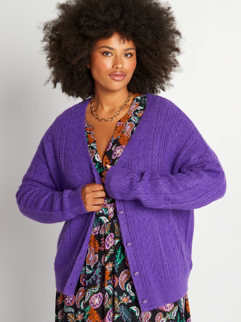 Gilet en maille tressée Violet - Kiabi