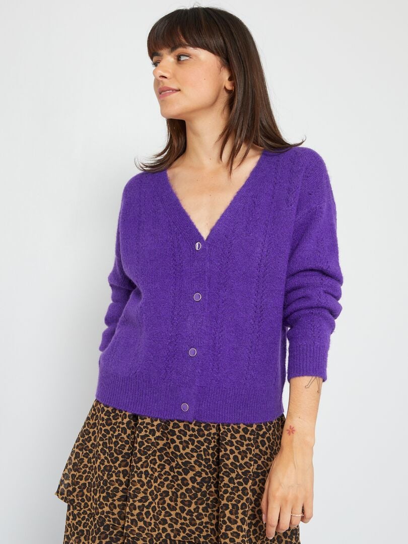 Gilet en maille tricot ajourée - Violet - Kiabi - 18.00€
