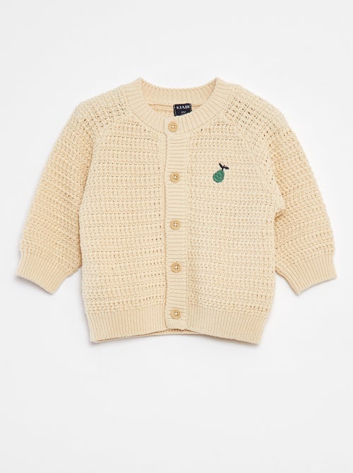 Gilet en maille tricot  avec broderie à la poitrine - Kiabi