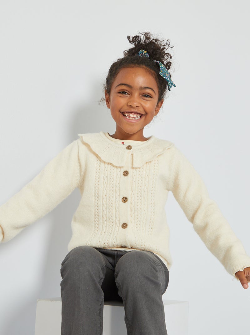 Gilet en maille tricot col Claudine Blanc - Kiabi