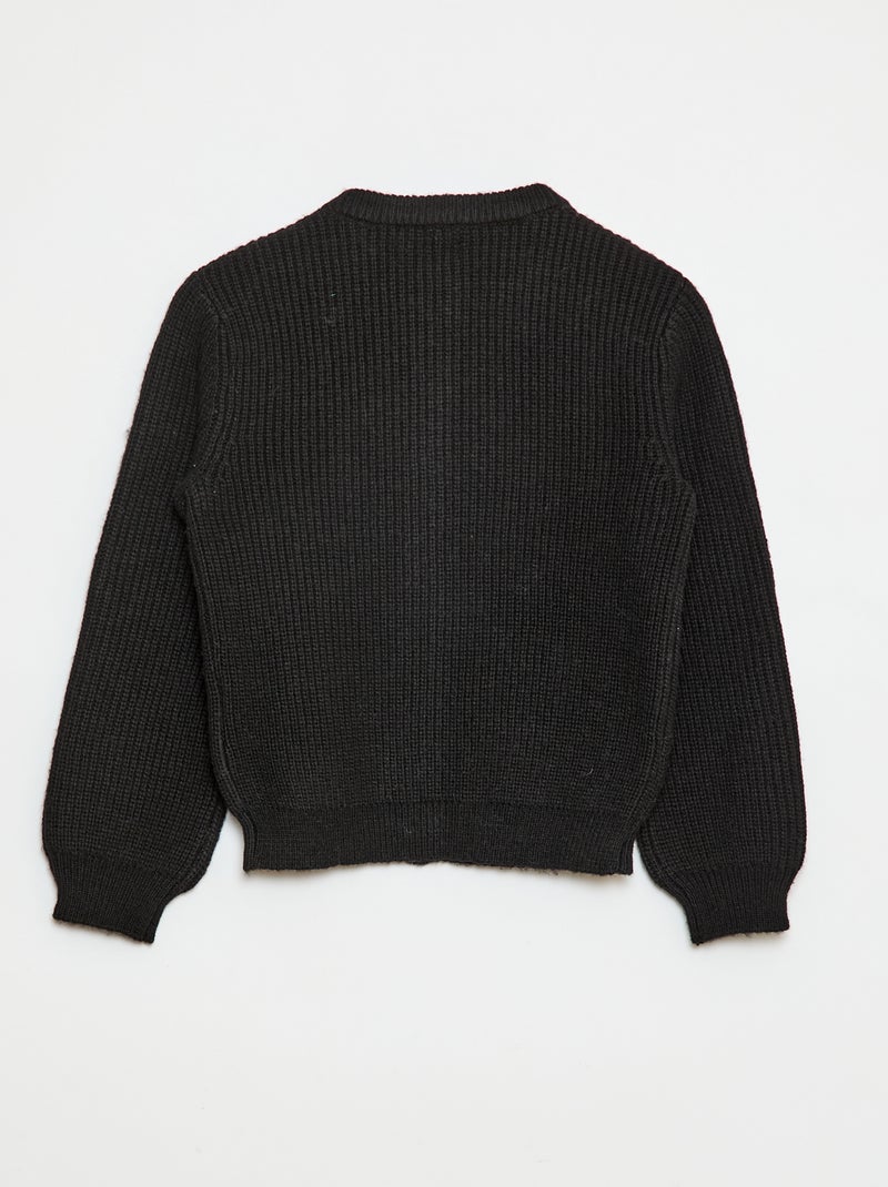 Gilet en maille tricot grosse jauge uni Noir - Kiabi