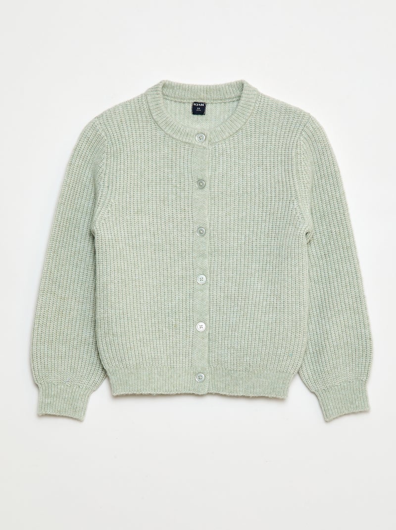 Gilet en maille tricot grosse jauge uni Vert Fille