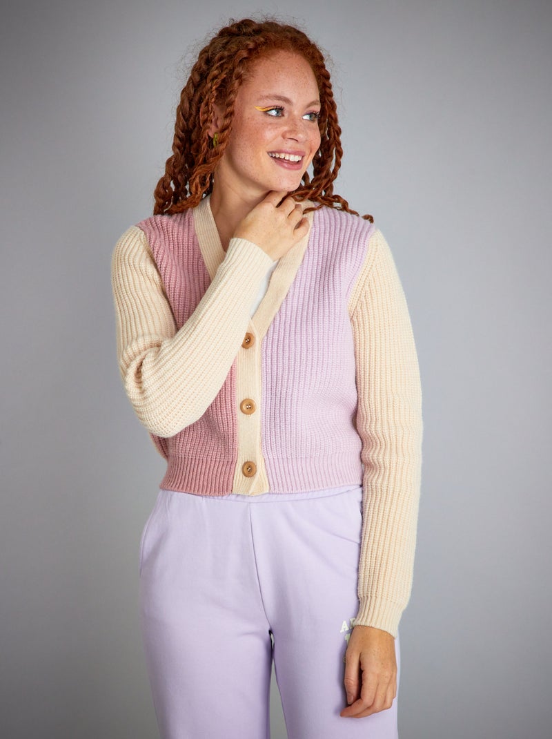 Gilet en maille tricot Violet/Beige/Rose - Kiabi