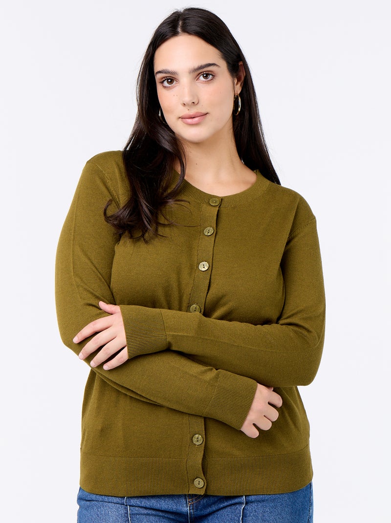 Gilet en maille uni Vert - Kiabi