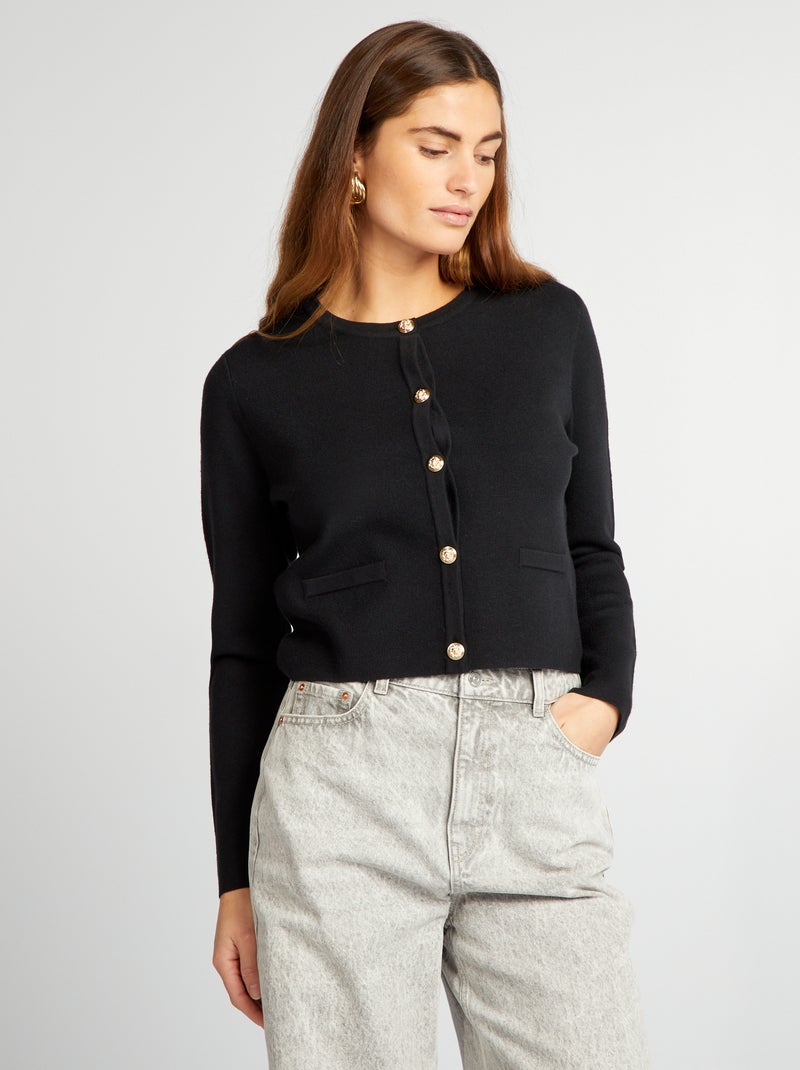 Gilet en maille unie noir - Kiabi