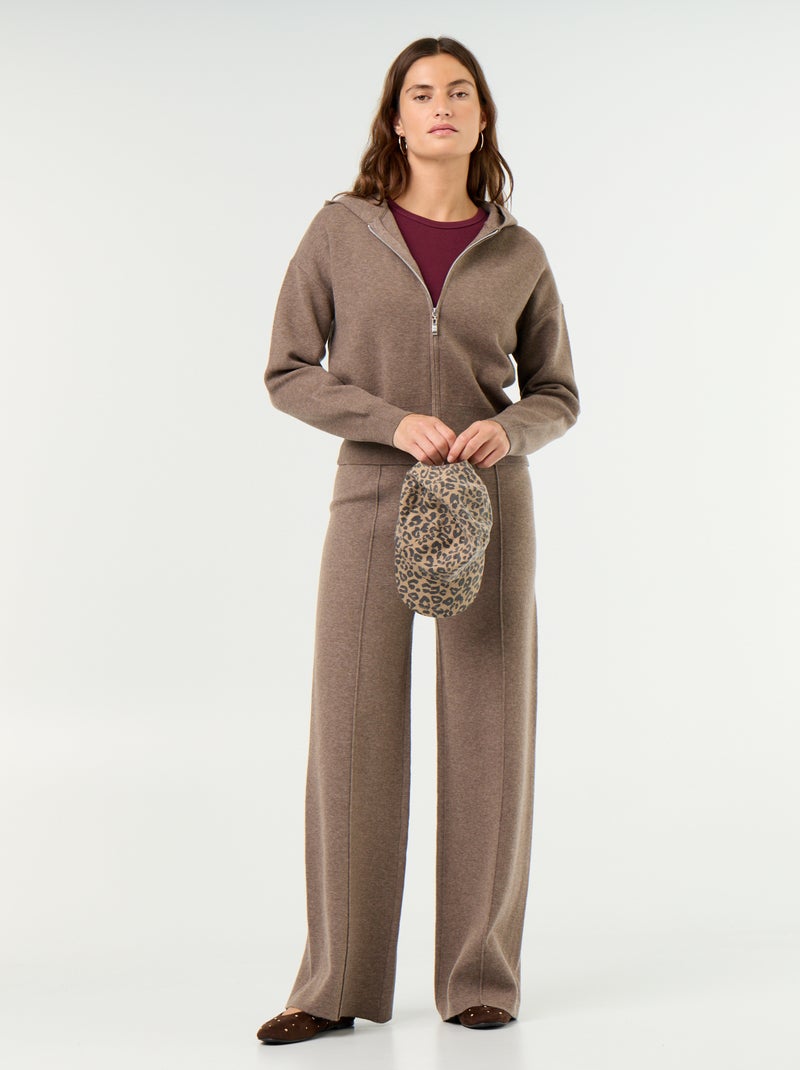 Gilet en matière ottoman à capuche Marron - Kiabi