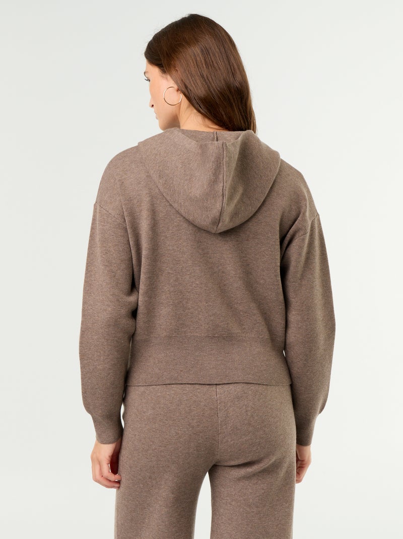 Gilet en matière ottoman à capuche Marron - Kiabi