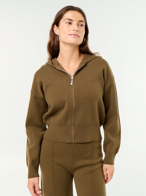 Gilet en matière ottoman à capuche - Kiabi
