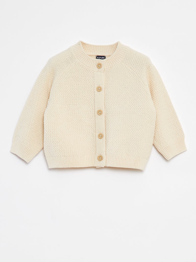 Gilet en point mousse avec ouverture boutonnée Beige - Kiabi