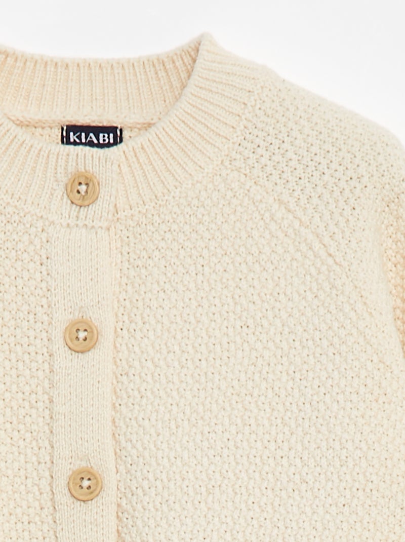 Gilet en point mousse avec ouverture boutonnée Beige - Kiabi