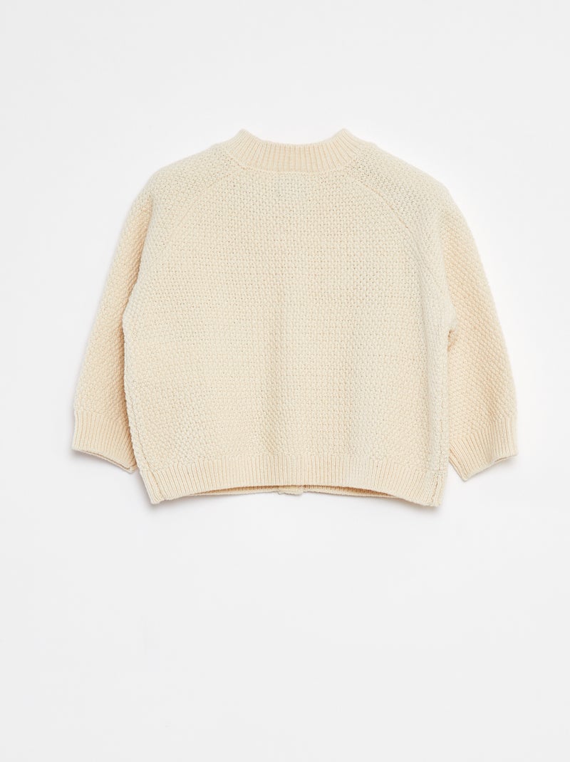 Gilet en point mousse avec ouverture boutonnée Beige - Kiabi