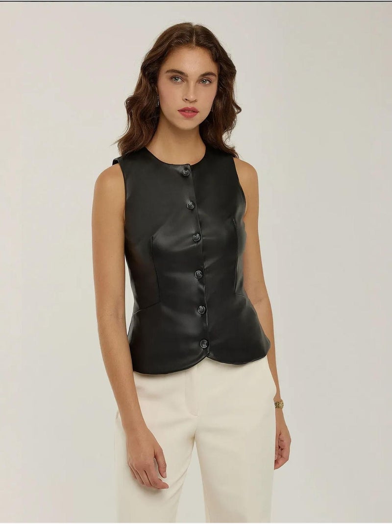 Gilet en similicuir Noir - Kiabi