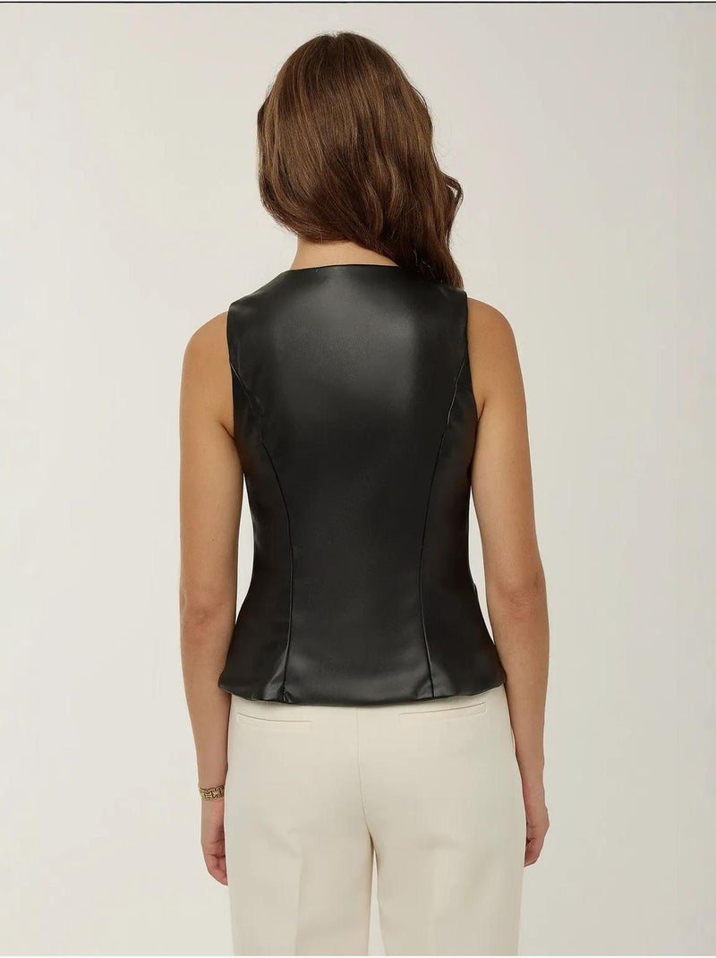 Gilet en similicuir Noir - Kiabi