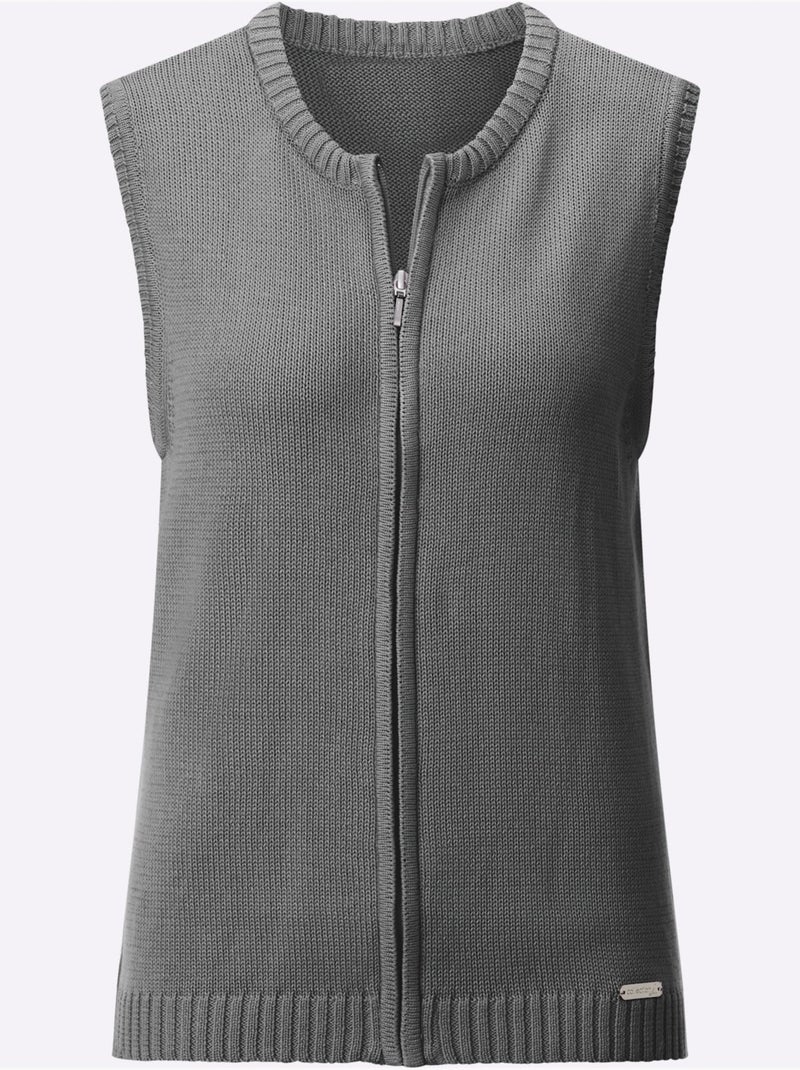 Gilet en tricot 50% coton - taille standard - witt Gris chiné - Kiabi