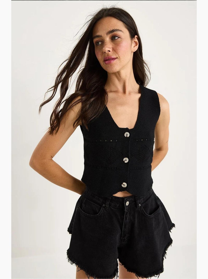 Gilet en tricot à bretelles épaisses et col en v lucci Noir - Kiabi