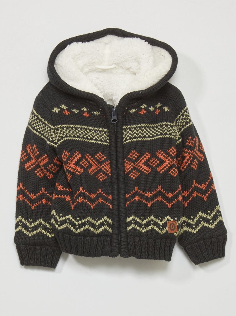 Gilet en tricot à capuche Noir - Kiabi
