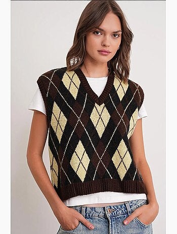 Gilet en tricot à col en v avec design côtelé mixray