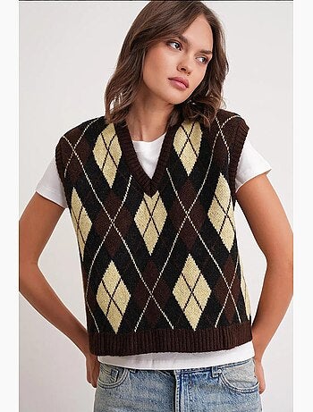 Gilet en tricot à col en v avec design côtelé mixray