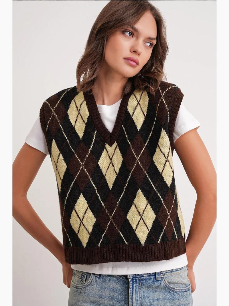 Gilet en tricot à col en v avec design côtelé mixray Marron clair - Kiabi