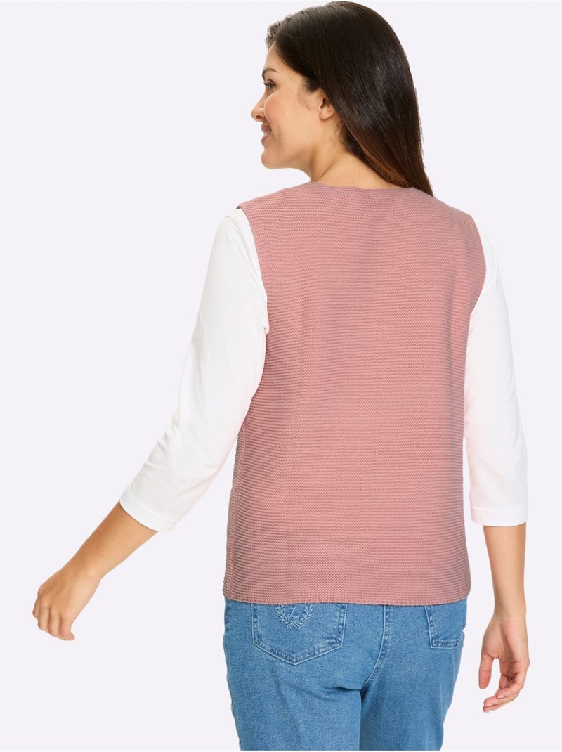 Gilet en tricot à col en V avec motif ajouré et boutons - Taille standard - Moda Vilona Rose - Kiabi