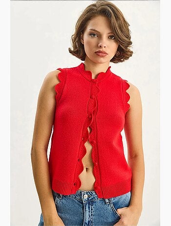Gilet en tricot à col ras du cou et à volants lucci
