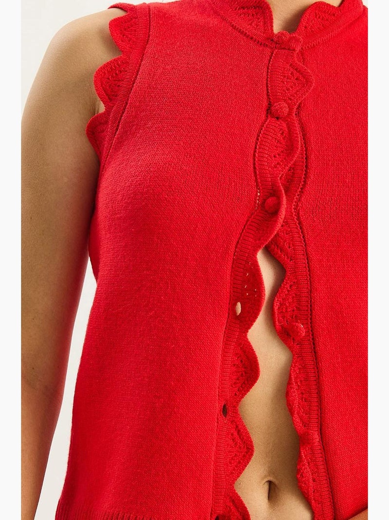 Gilet en tricot à col ras du cou et à volants lucci Rouge - Kiabi