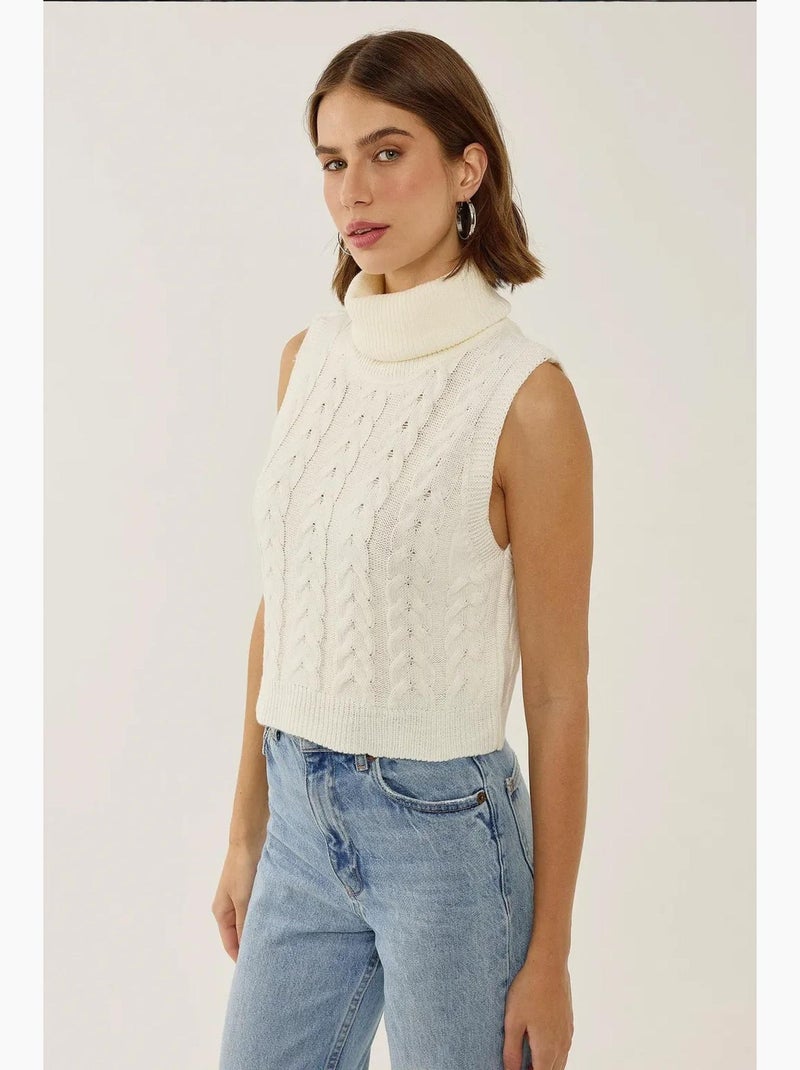 Gilet en tricot à col roulé avec motif de tresses hiccup Blanc - Kiabi