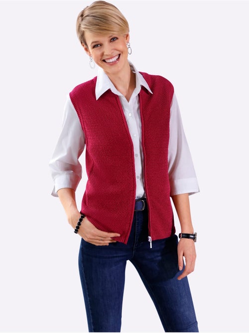 Gilet en tricot à glissière avec ourlet côtelé - taille standard - moda vilona - Kiabi