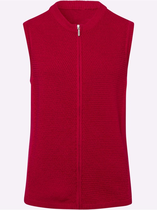Gilet en tricot à glissière avec ourlet côtelé - taille standard - moda vilona - Kiabi