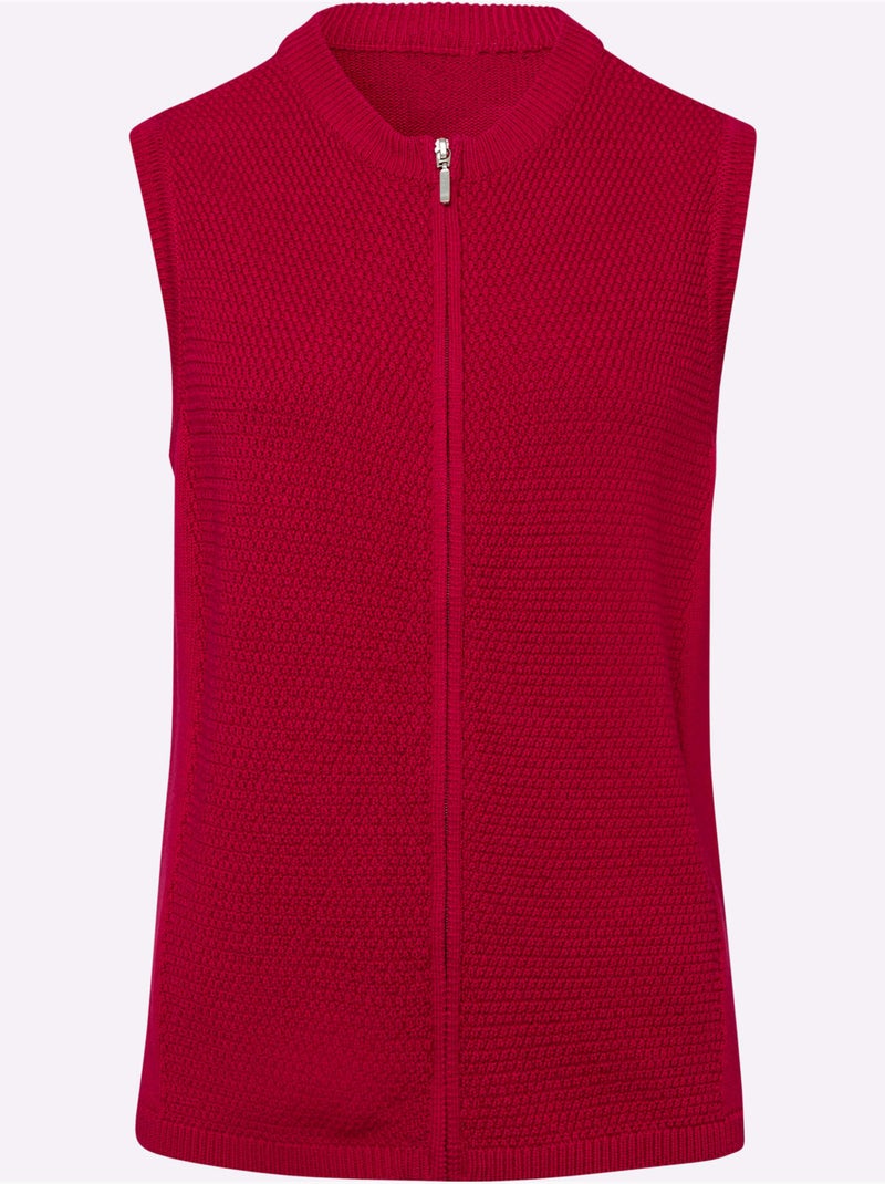 Gilet en tricot à glissière avec ourlet côtelé - taille standard - moda vilona Rouge - Kiabi
